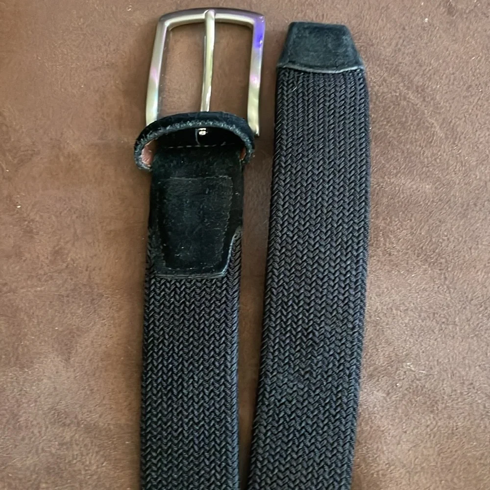 Men's Black Woven Belt Size 34 with Silver Buckle